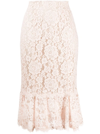 Shop Dolce & Gabbana Floral Lace Silk-blend Skirt In Pink