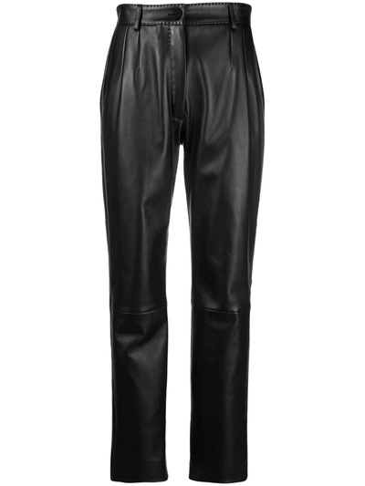 Shop Dolce & Gabbana Dart-detailing Leather Trousers In Black