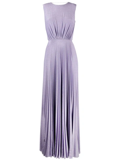 Shop Elisabetta Franchi Glitter-embellished Pleated Gown In Purple