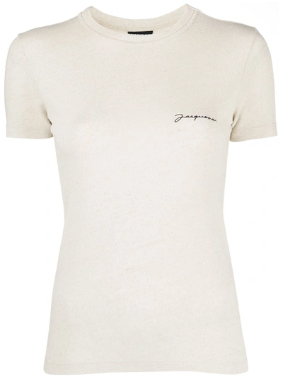 Shop Jacquemus Round Neck Logo-print T-shirt In Neutrals