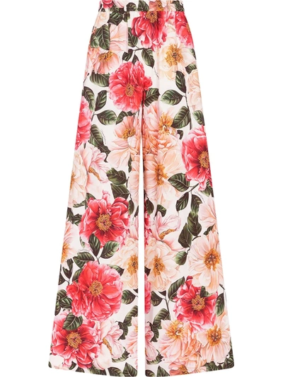 Shop Dolce & Gabbana Floral-print Wide-leg Trousers In Pink