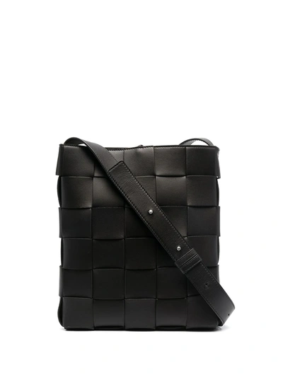 Shop Bottega Veneta Cassette Intrecciato Shoulder Bag In Black