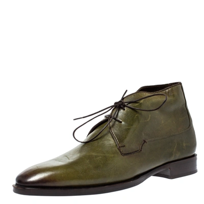 Pre-owned Berluti Military Green Leather Ankle Boots Size 41