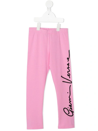 Shop Young Versace Gv Signature Leggings In Pink