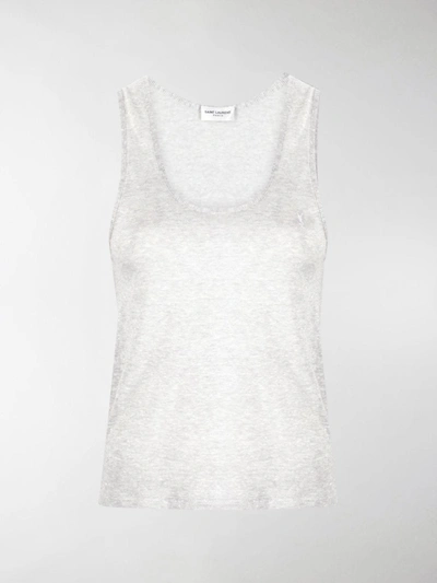Shop Saint Laurent Embroidered-logo Tank Top In Grey