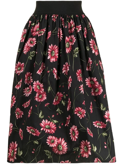 Shop Adam Lippes Floral-print Skirt In Black