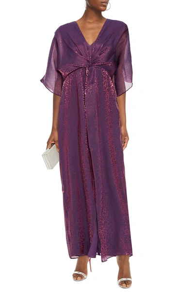 Rachel Zoe Twist front Metallic Leopard jacquard Maxi Dress In Violet ModeSens