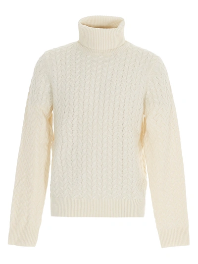 Shop Michael Kors Cable Knit Wool Blend Turtleneck In White