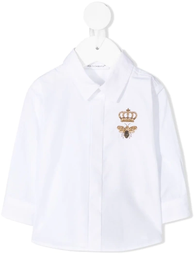 Shop Dolce & Gabbana Bee Crown Embroidered Shirt In White