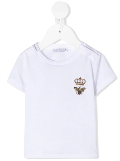 Shop Dolce & Gabbana Bee Crown Embroidered T-shirt In White