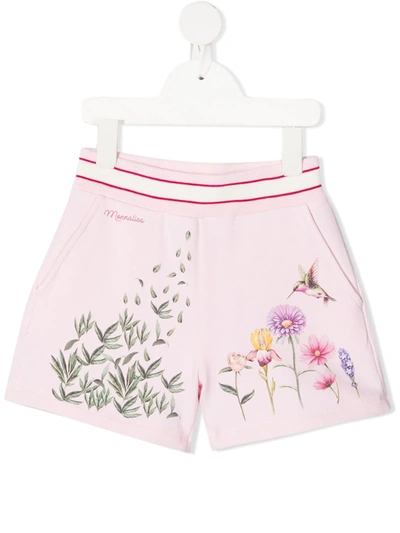 Shop Monnalisa Floral Patterned Elasticated Waist Shorts In Pink