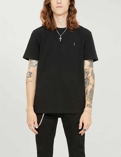 Shop Allsaints Men's Jet Black Muse Logo-embroidered Cotton-jersey T-shirt