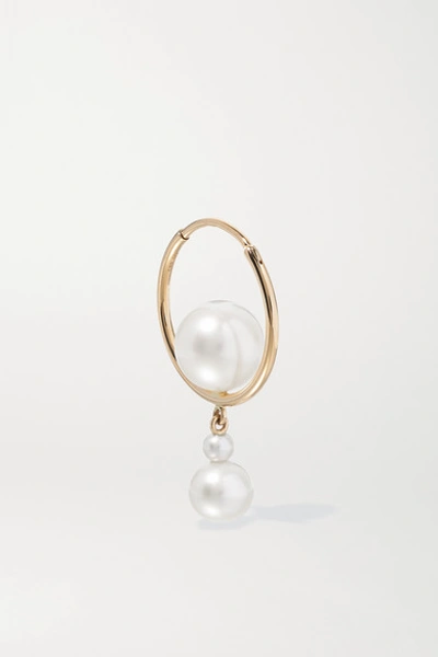Shop Sophie Bille Brahe Babylon Elipse 14-karat Gold Pearl Hoop Earring