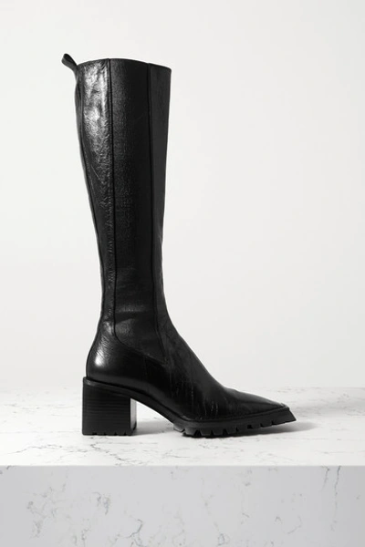 Shop Alexander Wang Parker Lug Glossed Textured-leather Knee Boots In Black