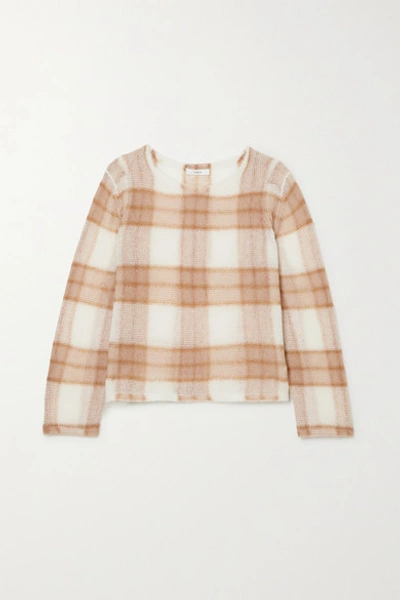Shop Vince Brushed Checked Knitted Sweater In Beige
