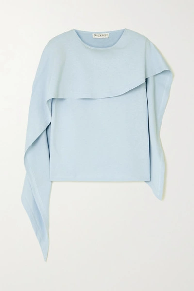 Shop Jw Anderson Asymmetric Cape-effect Cotton-jersey Top In Light Blue