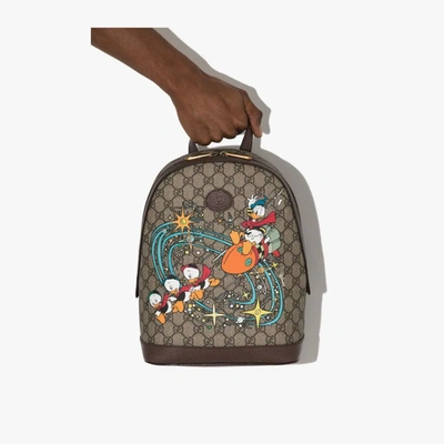Shop Gucci X Disney Brown Donald Duck Small Backpack In Neutrals