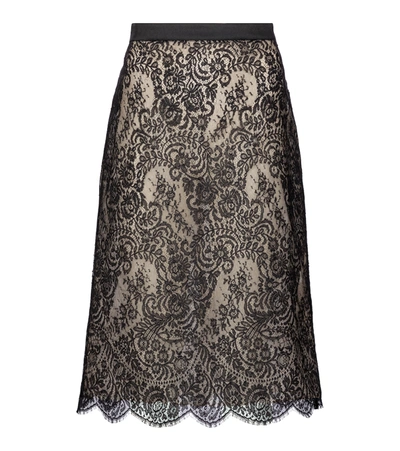 Shop Alexander Mcqueen Cotton-blend Lace Midi Skirt In Black