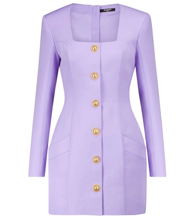 Shop Balmain Wool Minidress In Purple