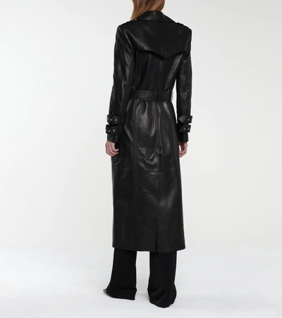 Shop Balmain Leather Trench Coat In Black