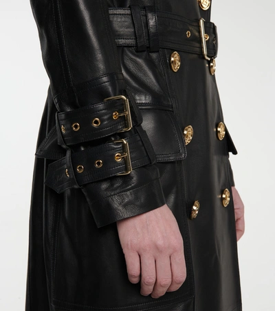 Shop Balmain Leather Trench Coat In Black