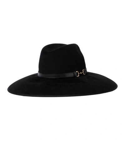 Shop Gucci Horsebit Leather-trimmed Felt Hat In Black