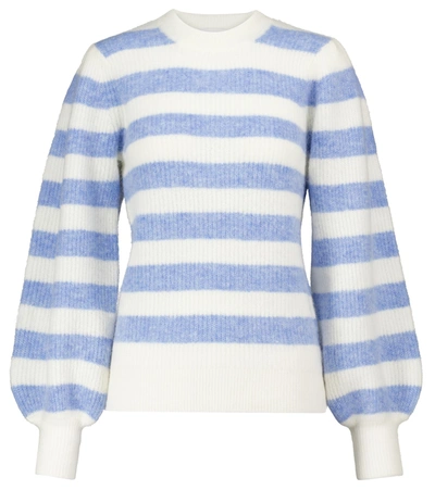 Shop Ganni Striped Alpaca And Merino Wool-blend Sweater In Blue