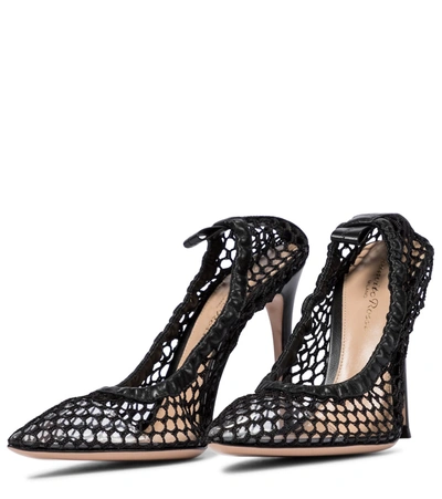 Shop Gianvito Rossi Alisia 105 Leather-trimmed Mesh Pumps In Black