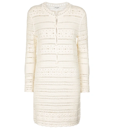 Shop Saint Laurent Pointelle Cotton Crochet Minidress In White