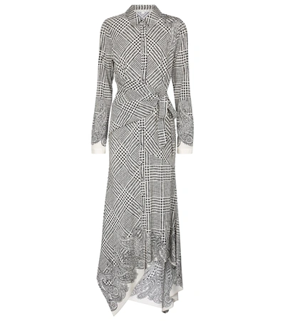 Shop Veronica Beard Ondine Checked Stretch-silk Midi Dress In Grey