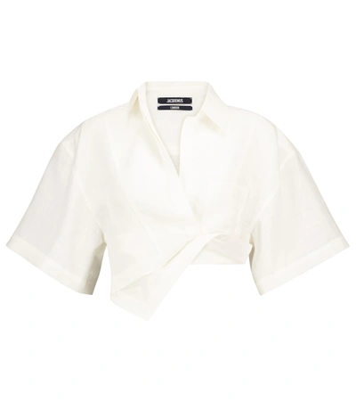 Shop Jacquemus La Chemise Capri Linen Wrap Shirt In White