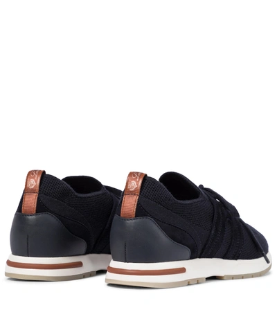 Loro Piana Knit Lace-up Runner Sneakers In Blue Navy