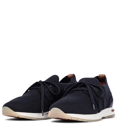 Loro Piana Knit Lace-up Runner Sneakers In Blue Navy