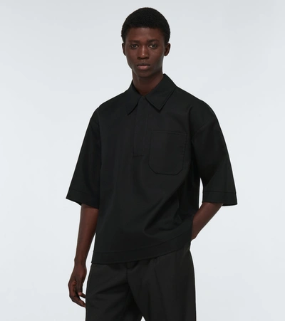 Shop Valentino Double-faced Cotton Polo Shirt In Black