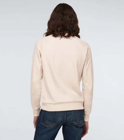 Shop Balmain Logo Embossed Cotton Sweatshirt In Beige