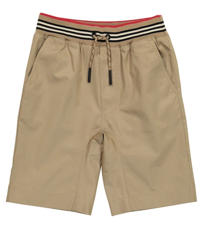 Shop Burberry Icon Stripe Cotton Twill Shorts In Beige