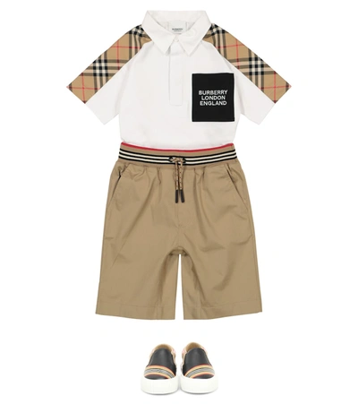 Shop Burberry Icon Stripe Cotton Twill Shorts In Beige