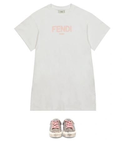 Shop Fendi Logo Cotton Dress In White