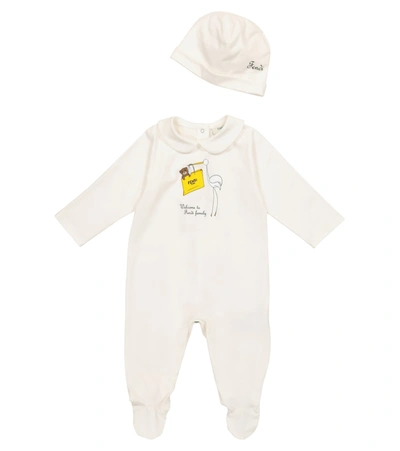 Shop Fendi Baby Stretch-cotton Onesie And Hat Set In White