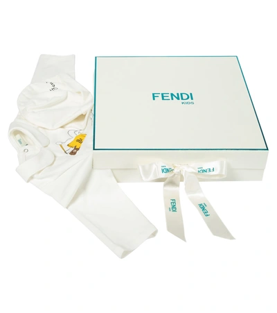 Shop Fendi Baby Stretch-cotton Onesie And Hat Set In White