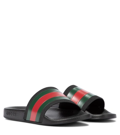 Shop Gucci Web Rubber Slides In Black