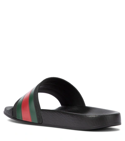 Shop Gucci Web Rubber Slides In Black