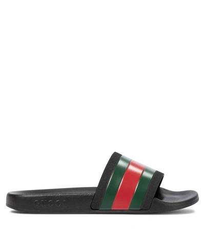 Shop Gucci Web Rubber Slides In Black