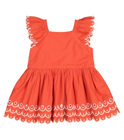 Shop Stella Mccartney Baby Cotton Dress And Bloomers In Orange