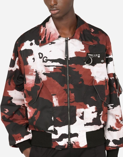 Shop Dolce & Gabbana Camouflage-print Nylon Jacket With Multiple Logos In Multicolor