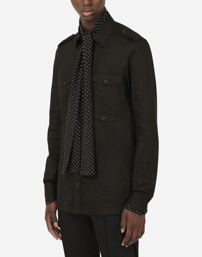 Shop Dolce & Gabbana Multi-pocket Linen Shirt With Silk Scarf