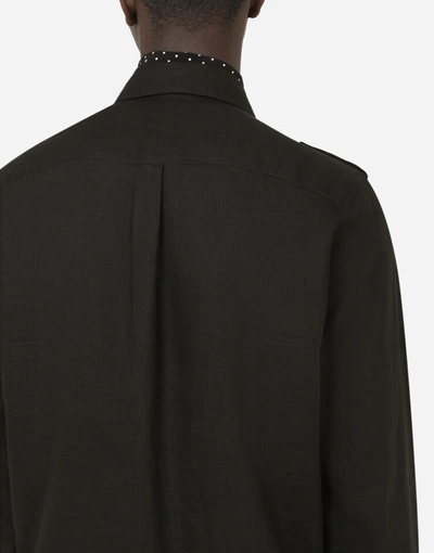 Shop Dolce & Gabbana Multi-pocket Linen Shirt With Silk Scarf