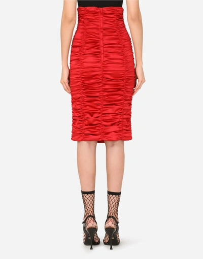 Shop Dolce & Gabbana Short Draped Skirt In Stretch Satin In Red