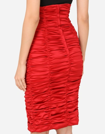 Shop Dolce & Gabbana Short Draped Skirt In Stretch Satin In Red