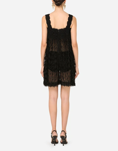 Shop Dolce & Gabbana Tulle Midi Dress With Emroidered Fringing In Black